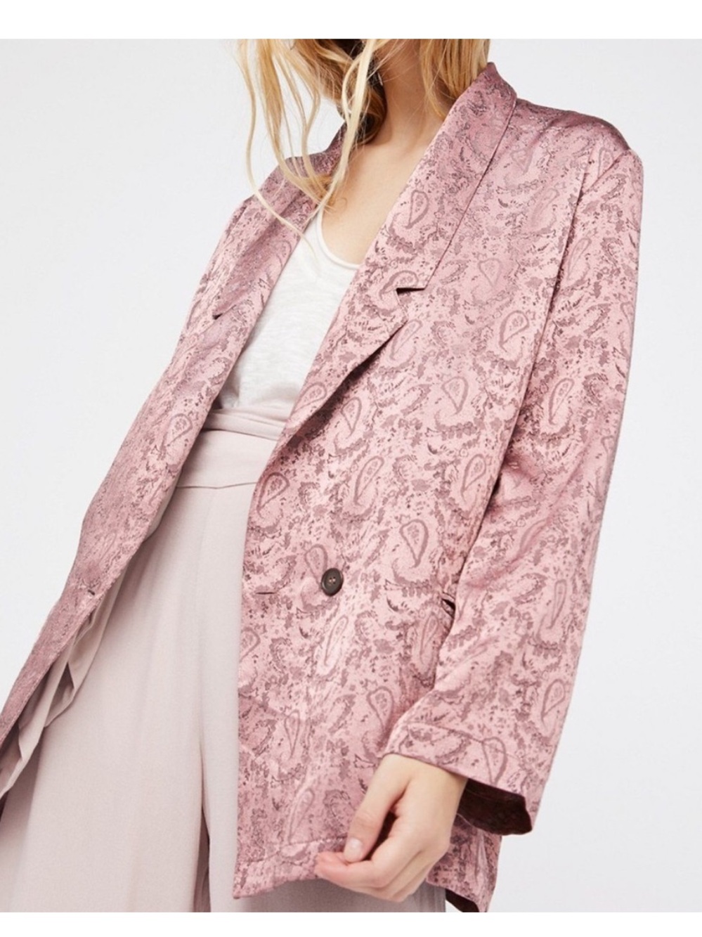 BOGO! Free People Silky Jacquard Blazer Jacket Pink Black Size Small